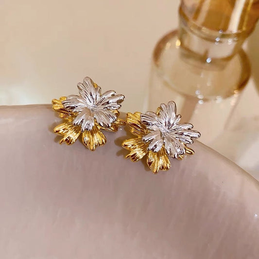 Two Tier stainless steel 18k Floral Studs