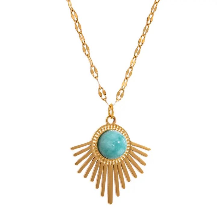 Stainless Steel Egyptian Style necklace with turquoise centered