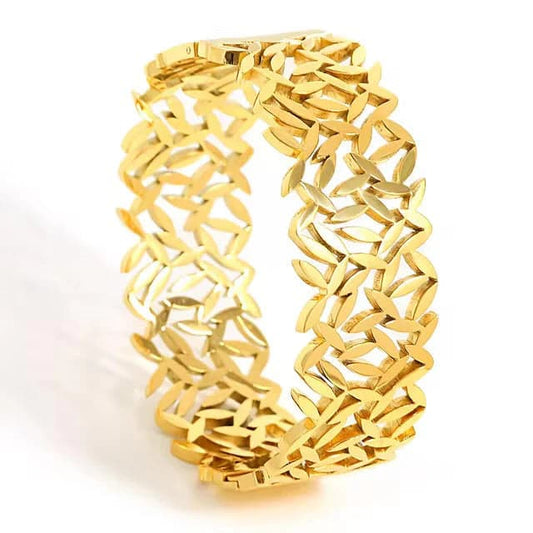 Wide Leaf Cut Statement Handcuff Bangle – Stainless Steel, Waterproof & Tarnish Free