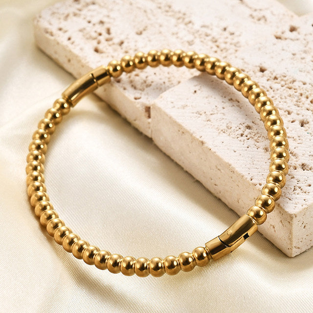 Golden Ball sequence handcuff in stainless steel | Tarnish-Free Gold-Tone Stainless Steel