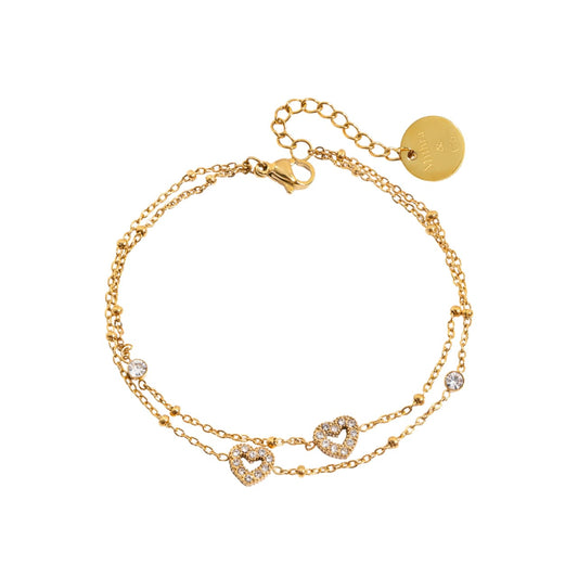 Stainless Steel Mini Hearts Stone Studded Waterproof Bracelet