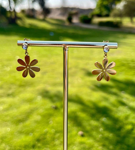 Minimalist Flower Drop Earrings | Tarnish-Free Gold-Tone Stainless Steel