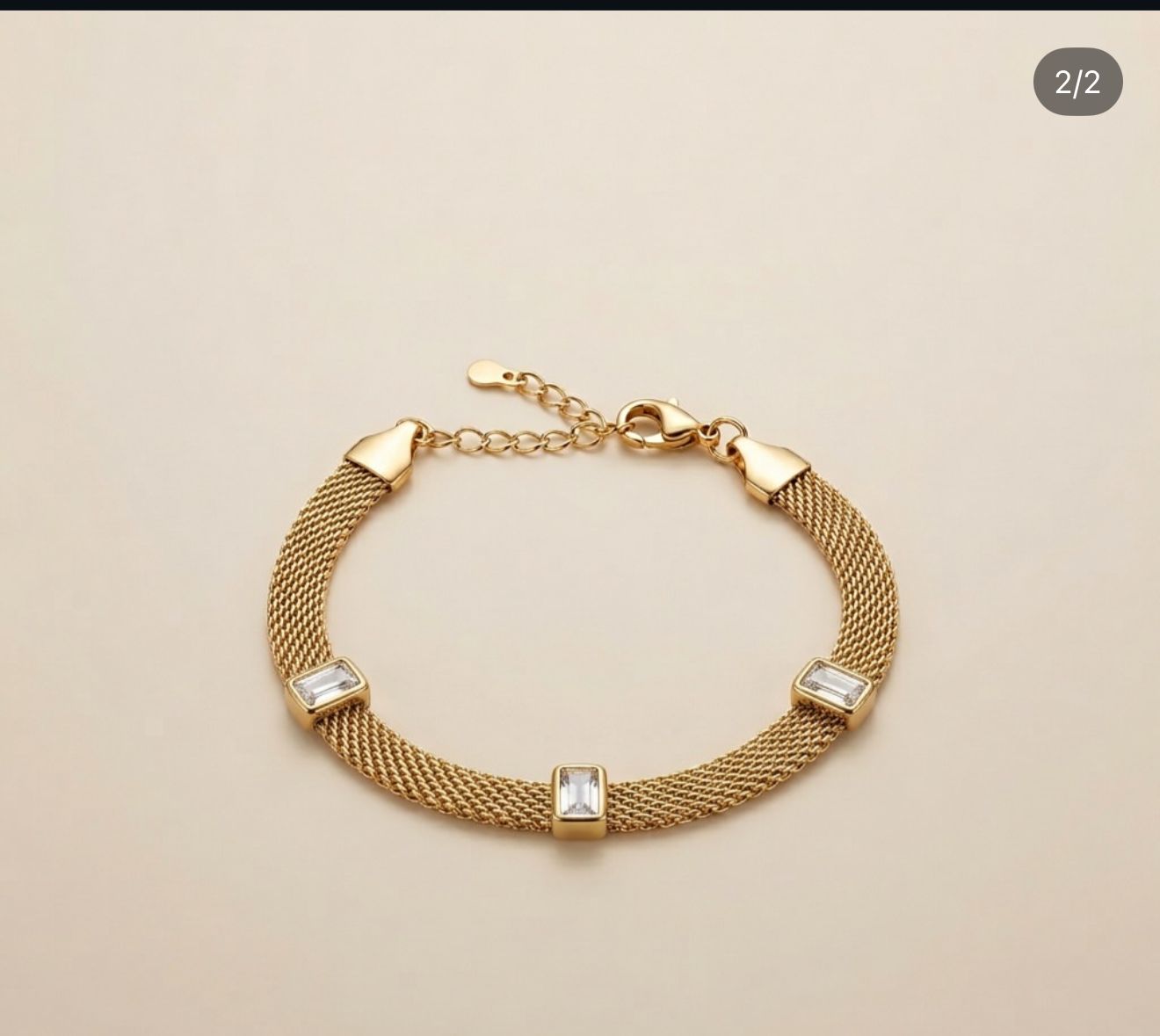Elegant Mesh Link Bracelet with Baguette Crystals | Tarnish-Free Gold-Tone Stainless Steel