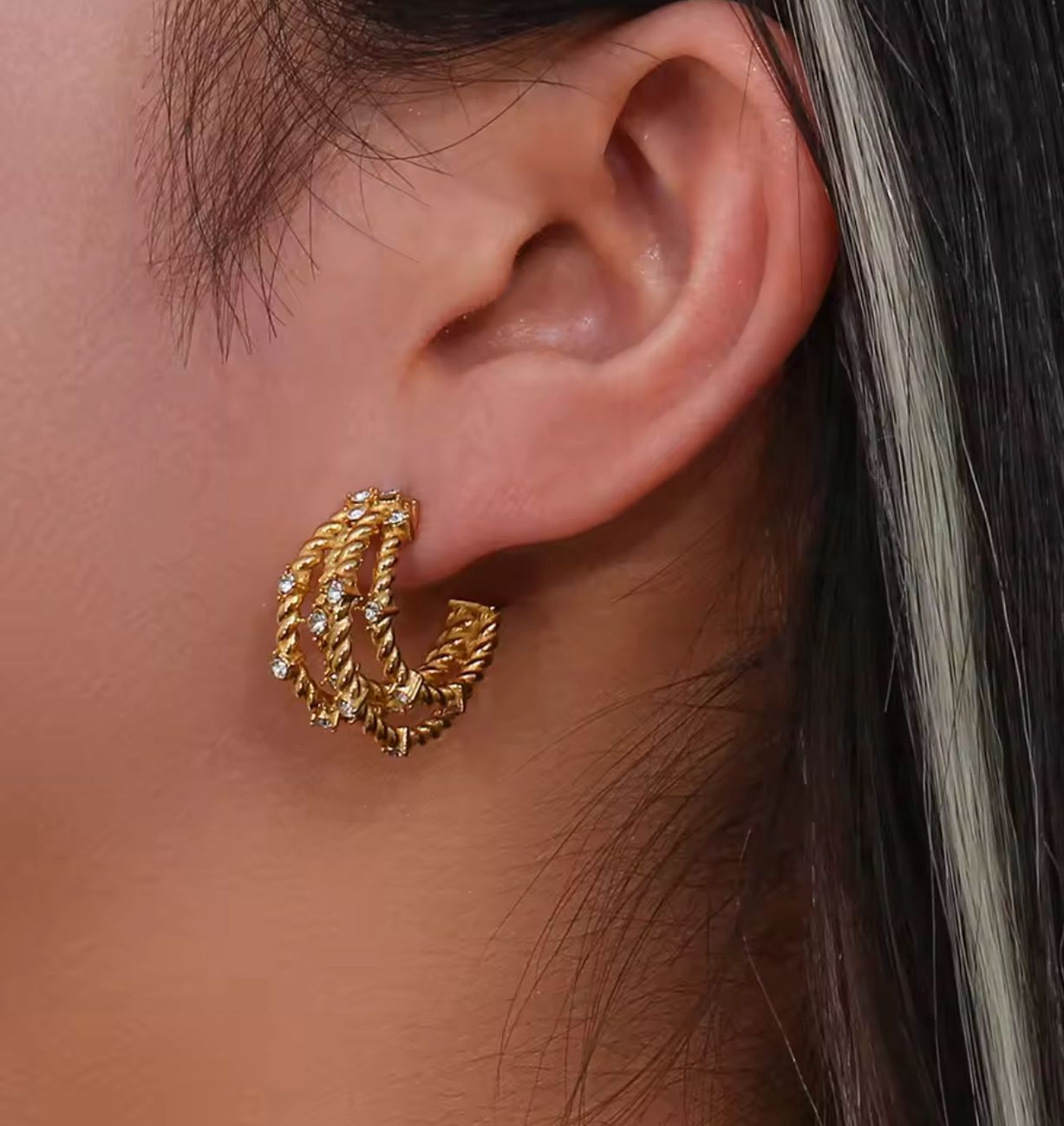 Gold Twisted Rope Hoop Earrings – Stainless Steel, Waterproof & Tarnish Free
