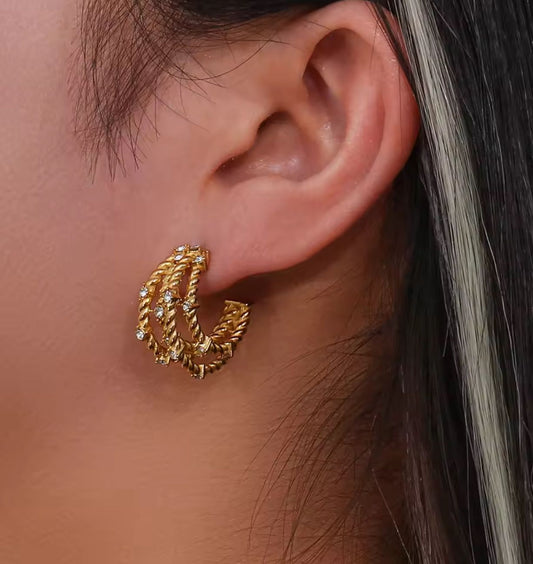 Gold Twisted Rope Hoop Earrings – Stainless Steel, Waterproof & Tarnish Free