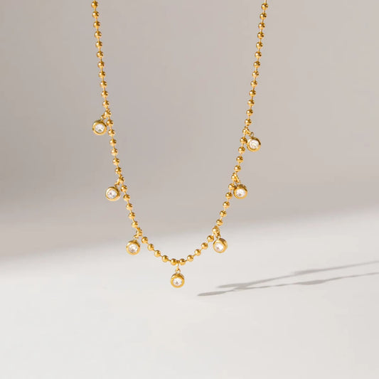 LUXE GOLD BEZEL ZIRCOON DROP NECKLACE