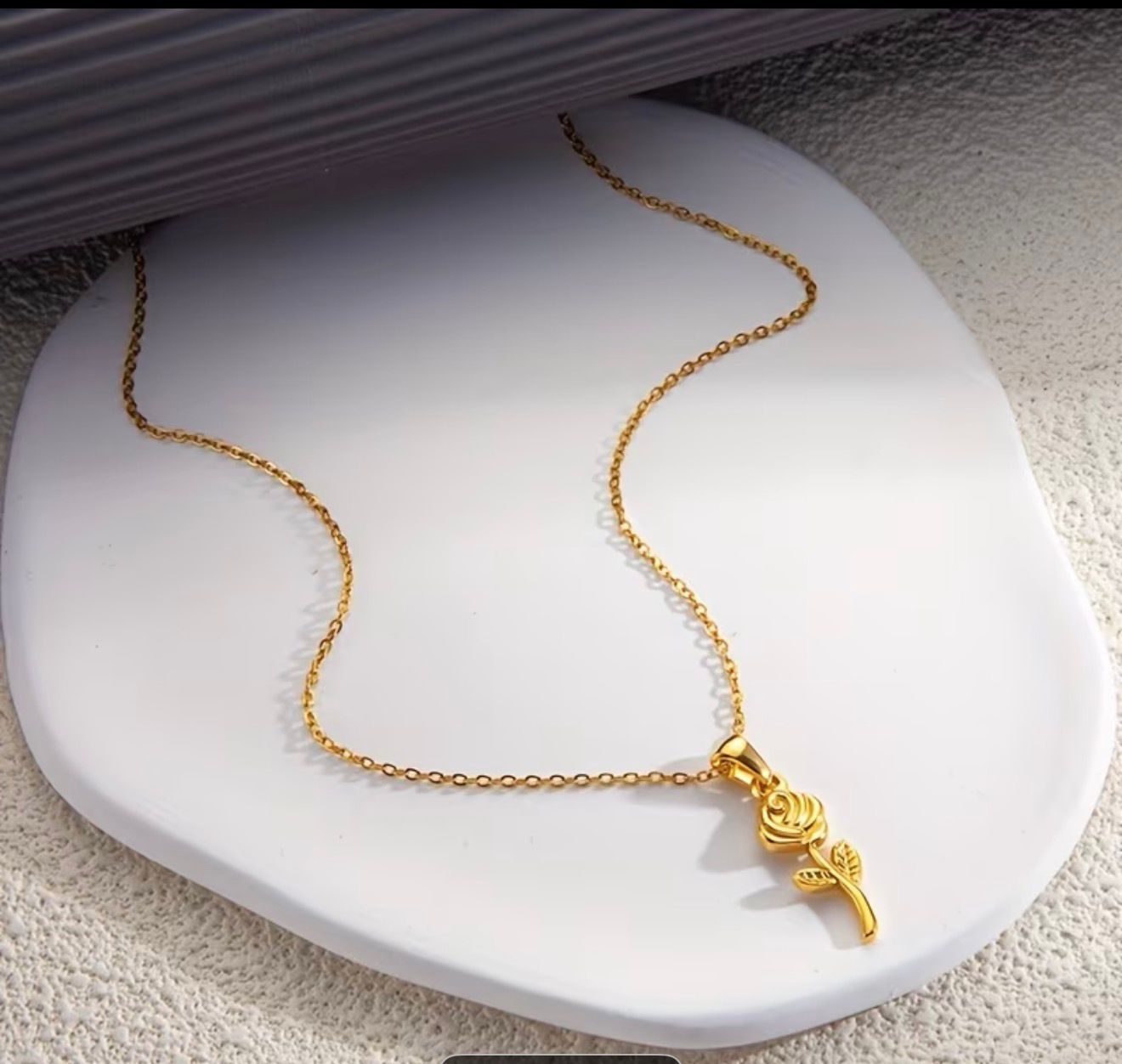 Stainless Steel Dainty Gold-Tone 3D Rose Pendant Necklace