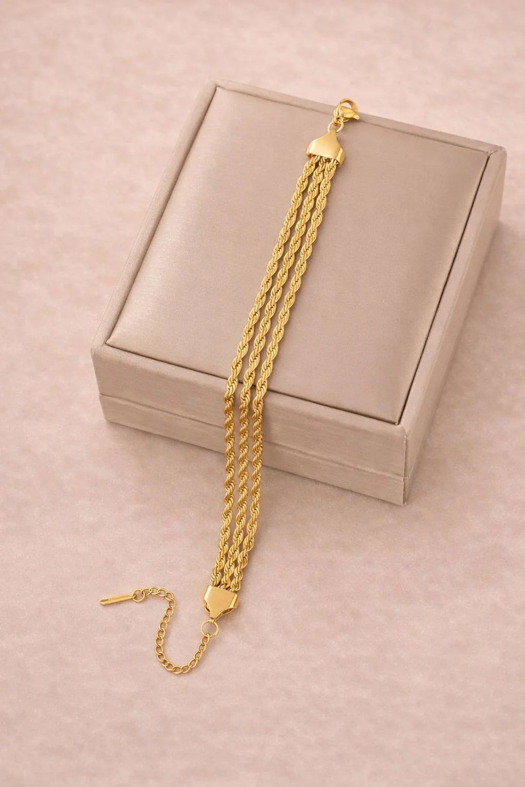 Stainless Steel Elegant Triple-Layer Gold-Tone Twisted Rope Chain Bracelet