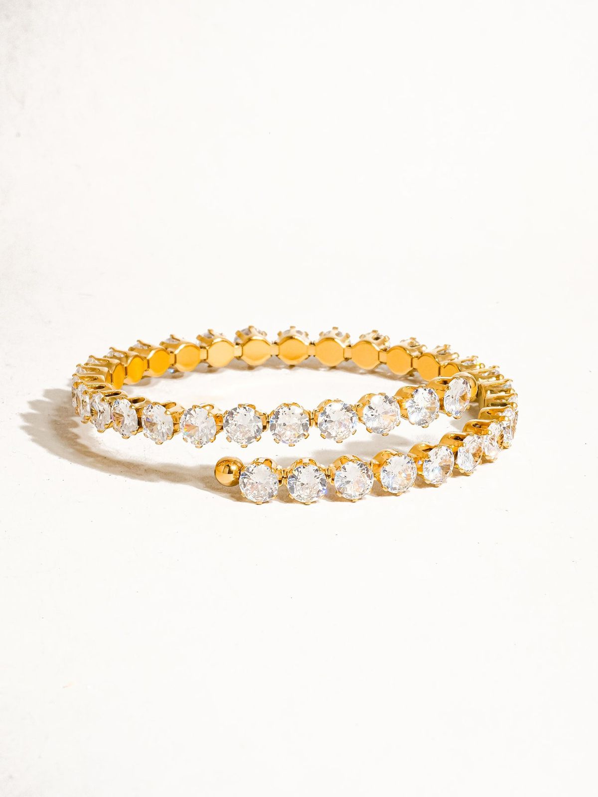 Stainless Steel Luxurious Gold-Tone Double-Row Zirconia Tennis Bracelet
