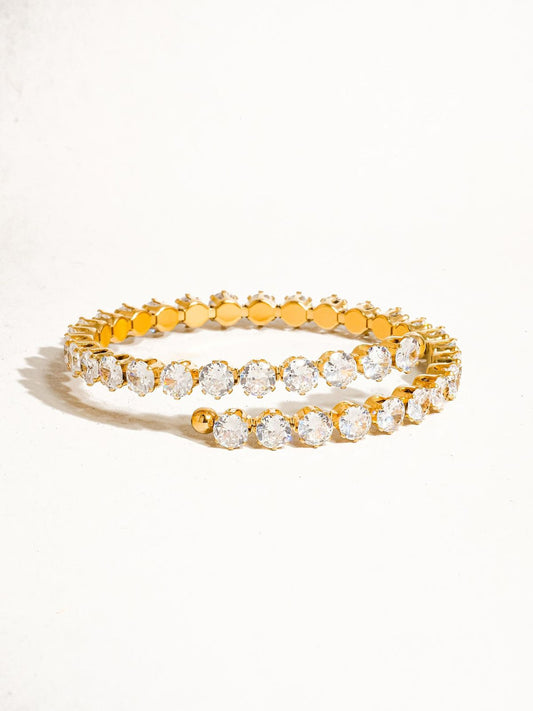 Stainless Steel Luxurious Gold-Tone Double-Row Zirconia Tennis Bracelet