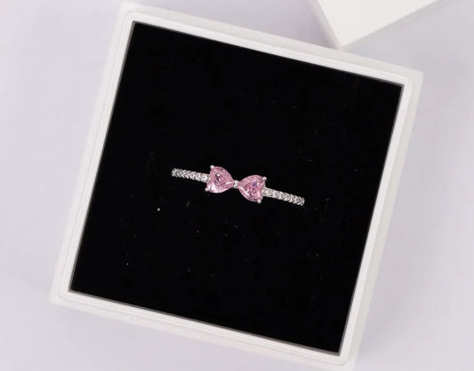 Zircoon Embellished Ring with Pink Bow
