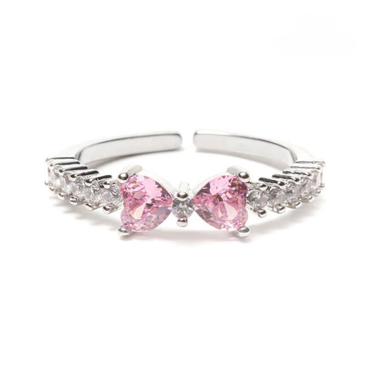 Zircoon Embellished Ring with Pink Bow