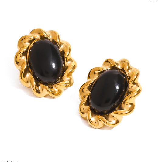 CHUNKY GOLDEN TWIST FRAMED STUD EARRINGS