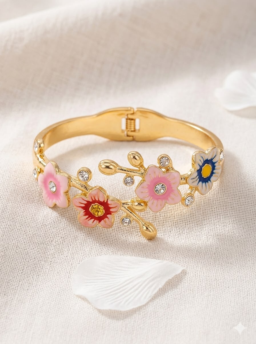 THE AURELIA FLORAL ENAMEL 18K GOLD PLATED HANDCUFF