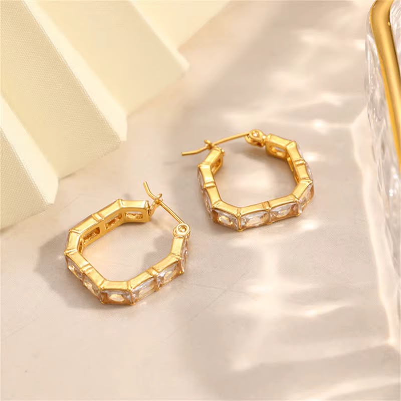 BAGUETTE CRYSTAL HEXAGON HOOP EARRINGS