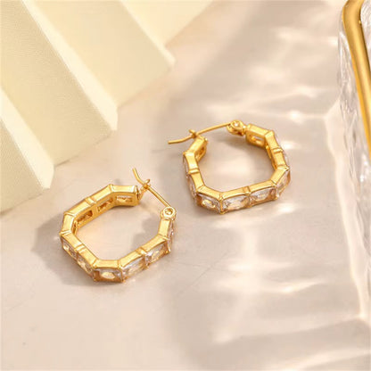 BAGUETTE CRYSTAL HEXAGON HOOP EARRINGS