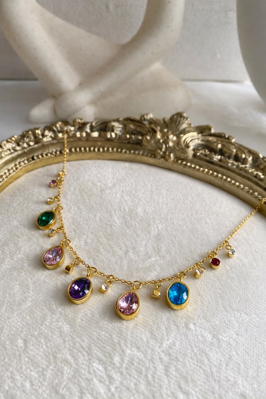 CELESTIAL MULTI COLOURED GEMSTONE CHARM NECKLACE 316L STAINLESS STEEL