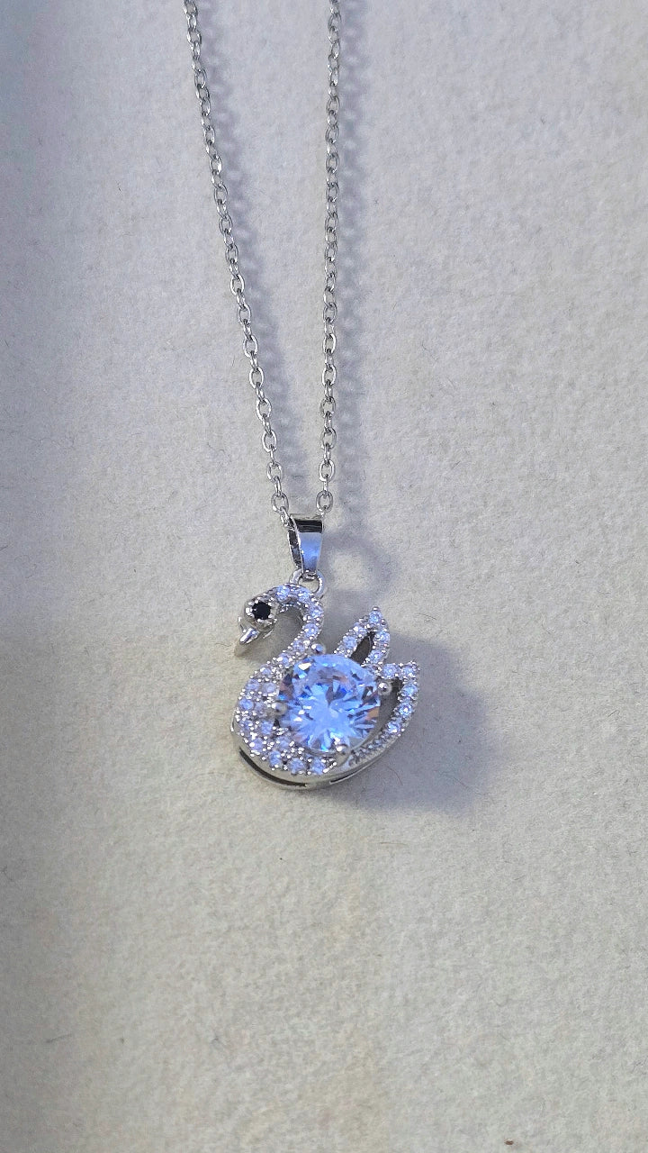 SILVER CRYSTAL PAVE SWAN PENDANT NECKLACE