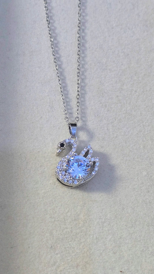 SILVER CRYSTAL PAVE SWAN PENDANT NECKLACE