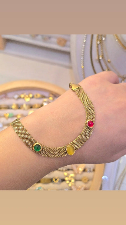 GOLDEN MESH GEMSTONE BRACELET 316L STAINLESS STEEL