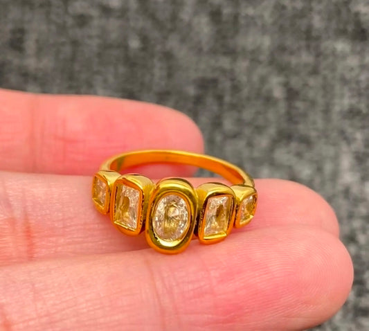 Stainless Steel Bezel Oval & Emerald-Cut Stone Ring