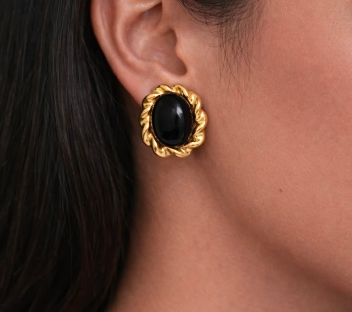 CHUNKY GOLDEN TWIST FRAMED STUD EARRINGS