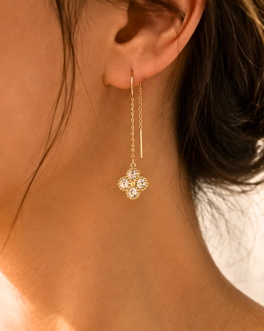 Stainless Steel Clover Stone Studded Earrings