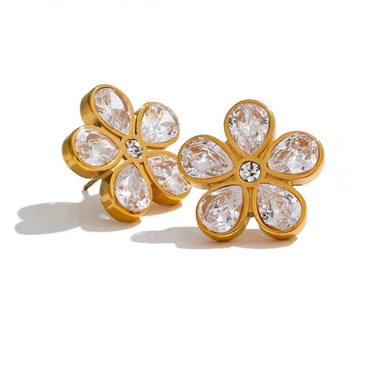 Blossom Crystal Drop Studs in Stainless Steel