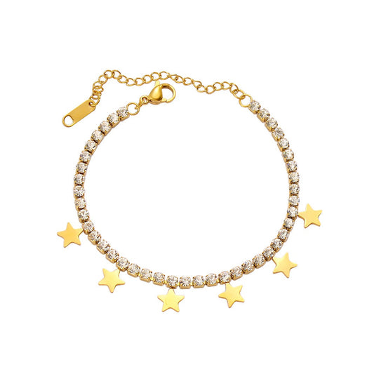 Stainless Steel Star Charm Bracelet with Zircon Stone Embellishments