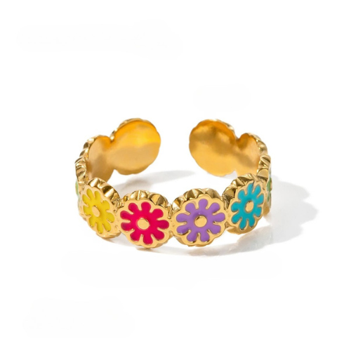 ENAMEL MULTI FLOWERS RING