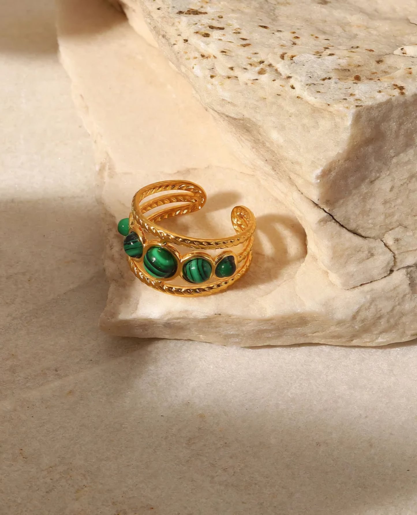 Malachite Charm Golden Stainless Steel Ring