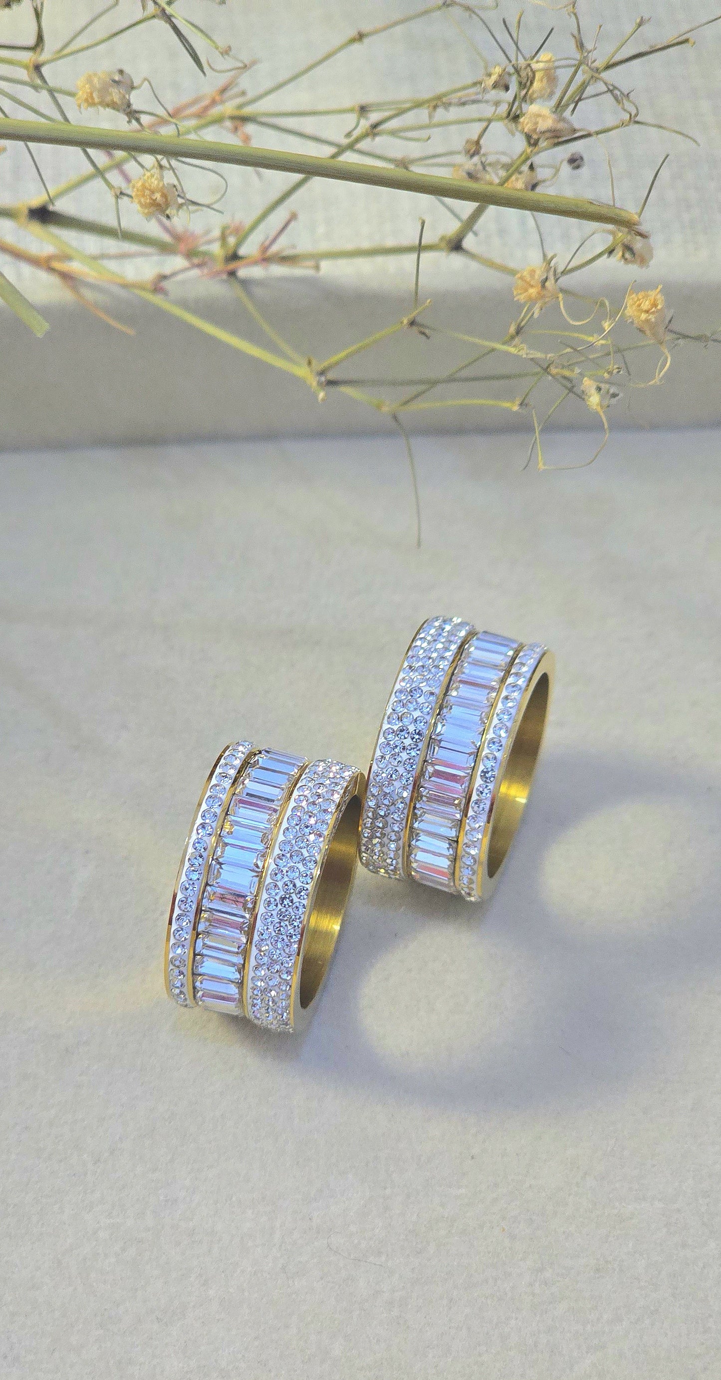 Stainless Steel Fully-Iced Baguette & Pavé Band Ring