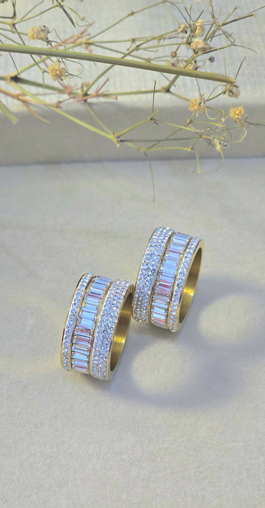 Stainless Steel Fully-Iced Baguette & Pavé Band Ring