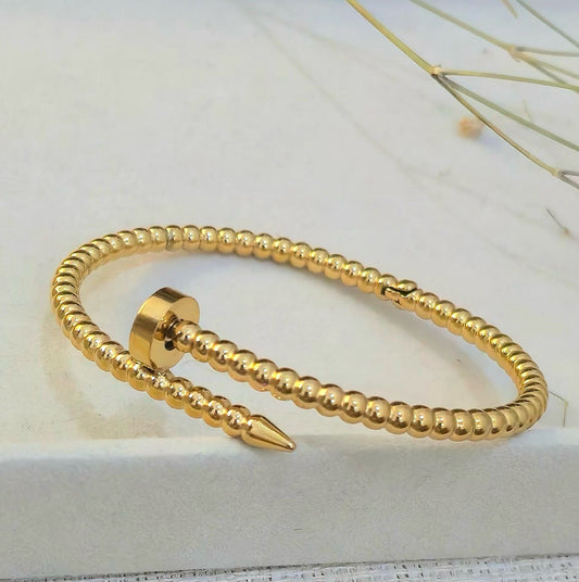 Stainless Steel Nail-Inspired Baguette Crystal Bangle