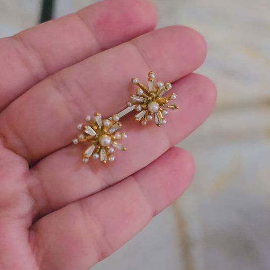 ❄ Snowflake Sunburst Pearl and Stone Studs