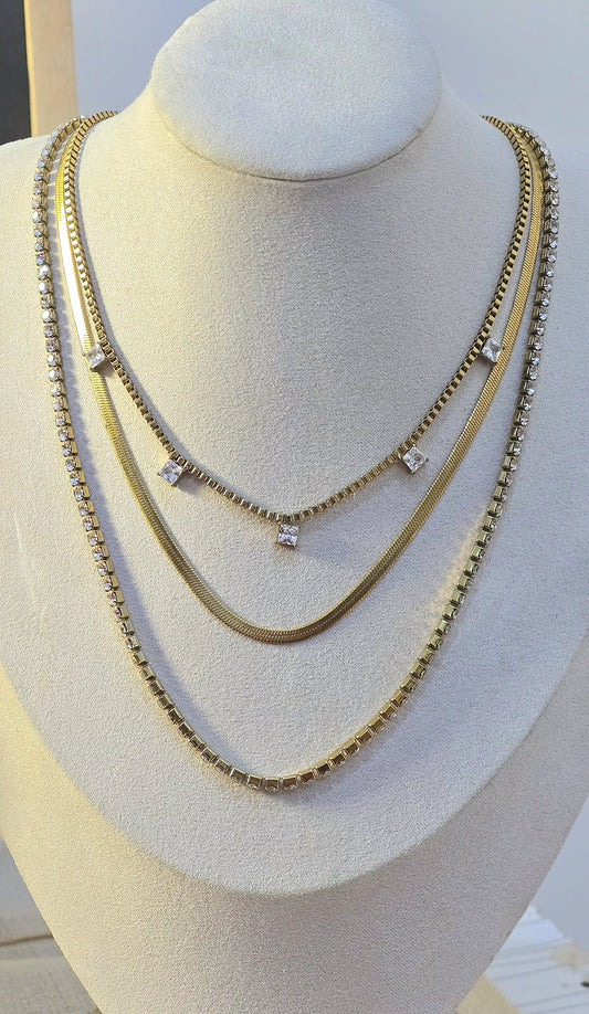 Stainless Steel Three-Layered Tennis Necklace