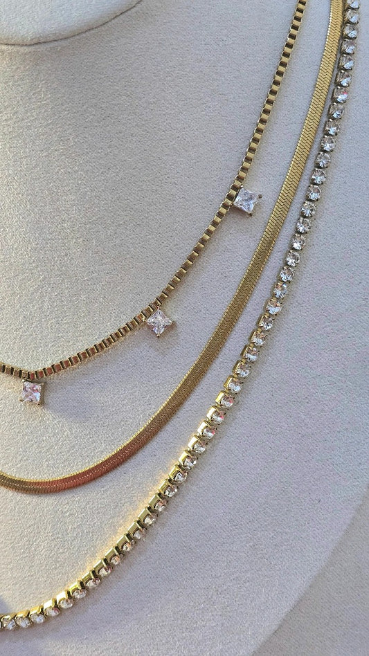Stainless Steel Three-Layered Tennis Necklace